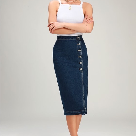 Free People Dresses & Skirts - JASMINE DARK WASH BUTTONED MIDI SKIRT
